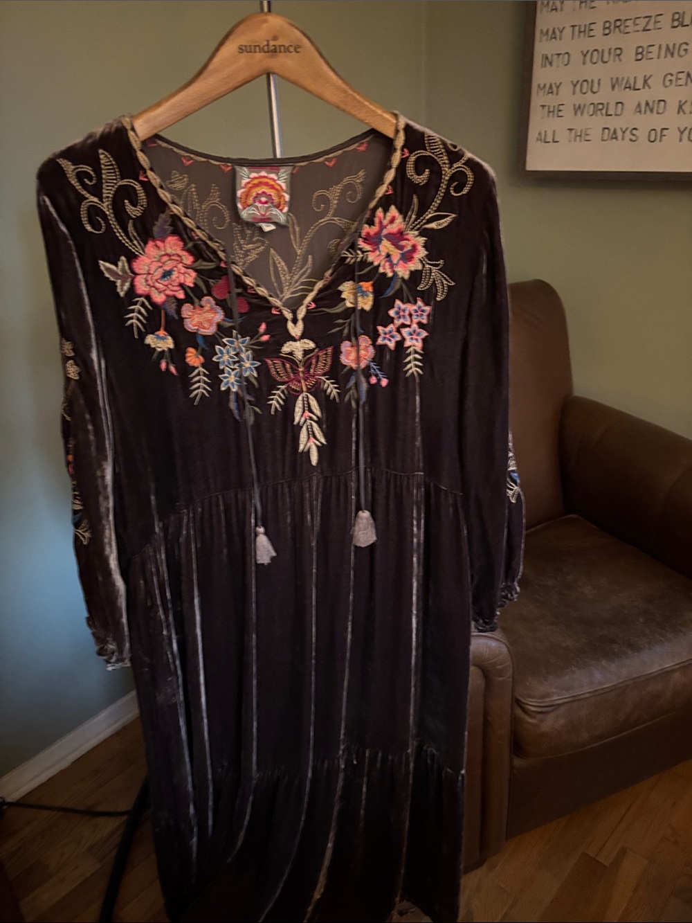 SundancexJohnny Was Chocolate Velvet Embroidered Boho Dress